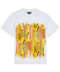 Camiseta de algodón orgánico con estampado Sunny Streets para hombre Blanco vista frontal