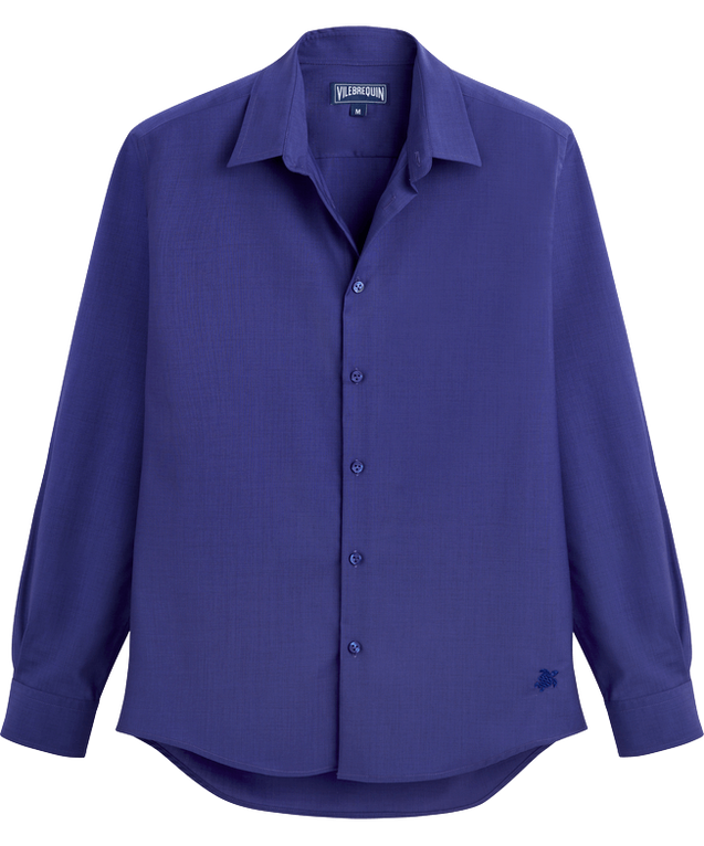 Men Wool Shirt Solid - Cool - Blue - Size XXL - Vilebrequin