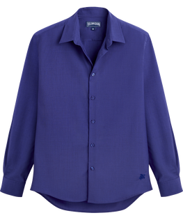 Men Wool Shirt Solid Purple blue vista frontale