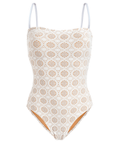Women Bustier One-piece Swimsuit Broderies Anglaises Off white front view