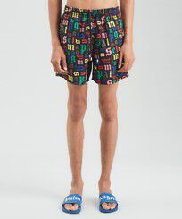 Costume da bagno uomo Palm Angels Monogram- Vilebrequin x Palm Angels Nero vista frontale indossata