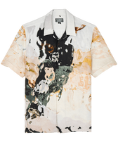 Camisa de bolos de lino con estampado Distortive Water para hombre - Vilebrequin x Highsnobiety Wild stone vista frontal