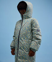 Parka larga reversible con estampado Tortues Hypnotiques para niño Azul marino vista frontal desgastada