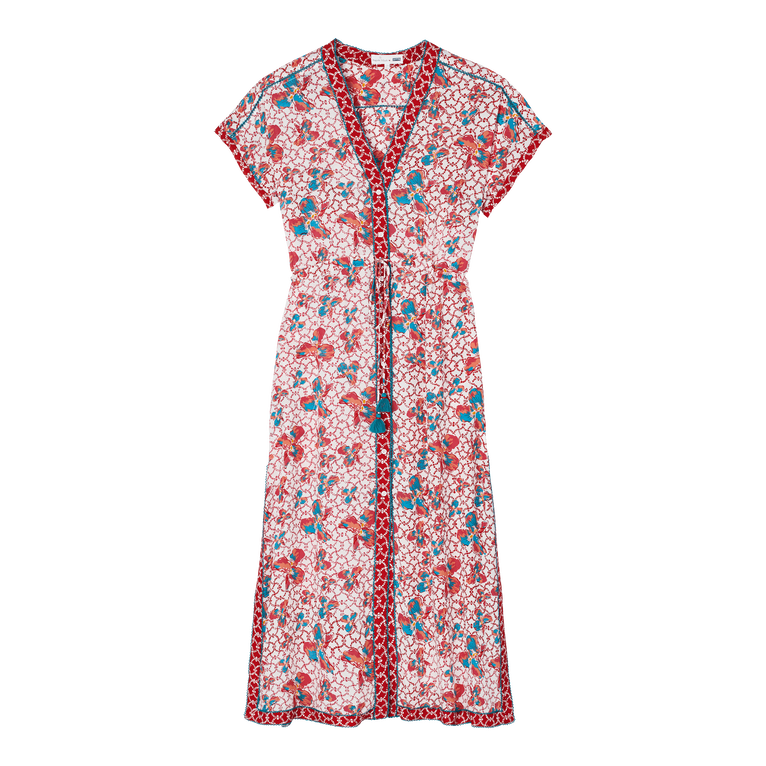 Women Maxi Dress Iris Lace- Vilebrequin X Poupette St Barth - Mya - Red - Size S/M - Vilebrequin