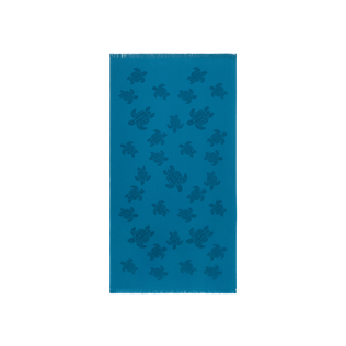 Toalla de playa en algodón orgánico Turtles Jacquard Peacock vista frontal