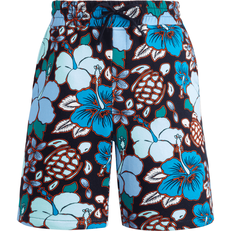 Men Cotton Bermuda Shorts Tropical Turtles - Maures - Blue