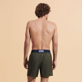 Men Merino Wool Super 120's Swim Shorts Bicolor Olive heather back worn view