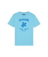 Men Cotton T-shirt Contrasted Placed Gomy Logo Blue topaz front view