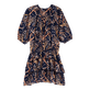 Vestido corto de algodón con volantes y estampado Sweet Blossom para mujer Azul marino vista trasera