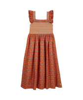 Girls Long Smocked Dress Fishy Vibes Bougainvillea front view