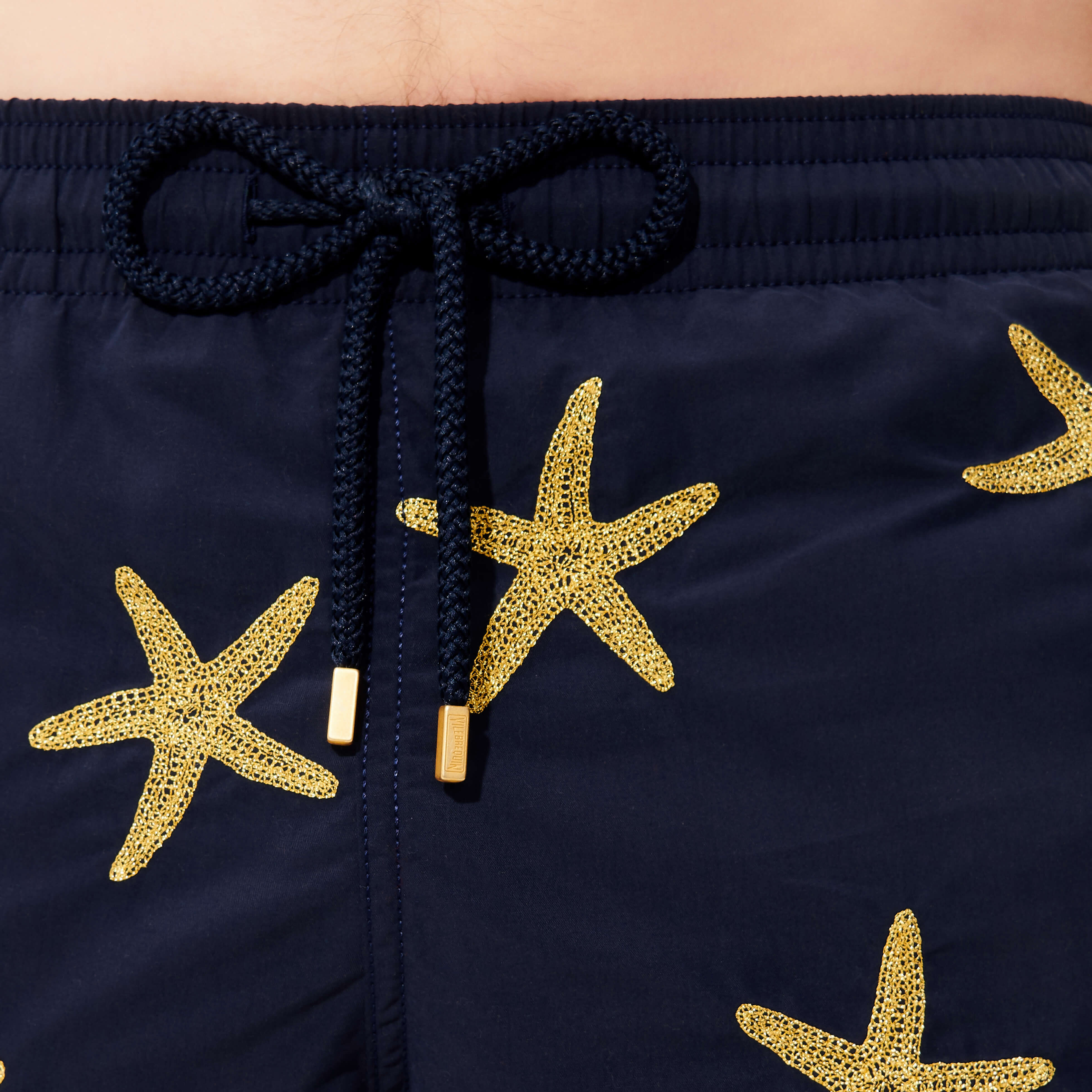 Men Swim Trunks Placed Gold Embroidery Starfish Dance