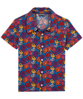 Camicia bowling bambino in cotone Noumea Sea Shells Blu marine vista frontale
