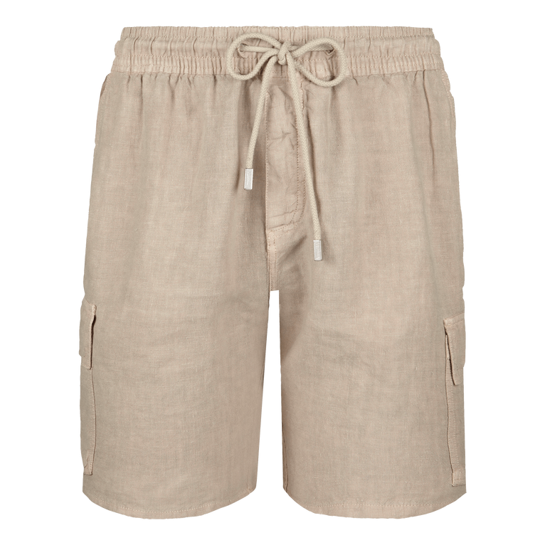 Men Linen Bermuda Shorts Cargo Pockets - Bermuda - Baie - Beige - Size XXXL - Vilebrequin