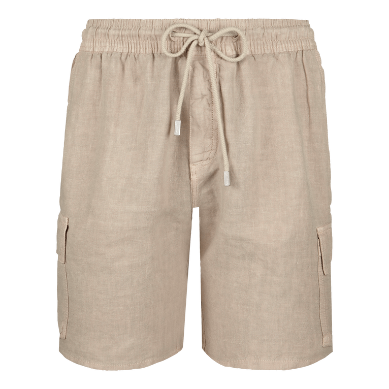 Bermuda Cargo Uomo In Lino Tinta Unita - Bermuda - Baie - Beige