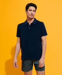 Men Others Solid - Men Jacquard Polo Solid, Navy front worn view
