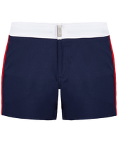 Color Block Stretch-Badeshorts mit flachem Bund für Herren Marineblau Vorderansicht