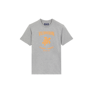 T-shirt contrasté en coton logo en gomme Gris chine vue de face