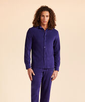 Men Terry Lightweight Shirt Solid Midnight front worn view