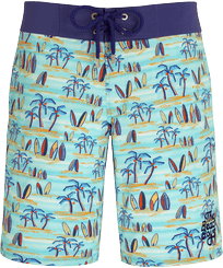 Maillot de bain homme stretch Palms & Surfs - Vilebrequin x The Beach Boys Bleu lazuli vue de face