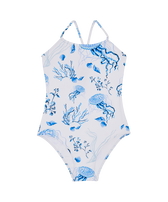Bañador de una sola pieza con estampado Medusa and Shells para niña Blanco vista frontal