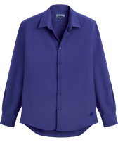 Men Wool Shirt Solid Purple blue 正面图