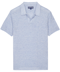 Polo en punto de lino de color liso para hombre Purple heather vista frontal
