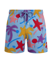 Men Stretch Short Swim Shorts Spray Paint - VBQ x Palm Angels Blue smoke front view
