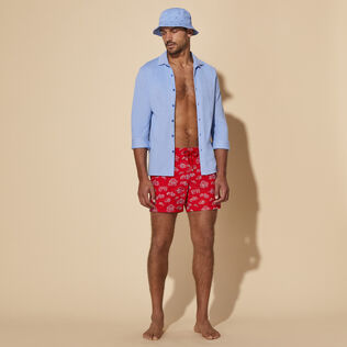 Men Swim Trunks Embroidered Hermit Crabs - Limited Edition Poppy red details view 1
