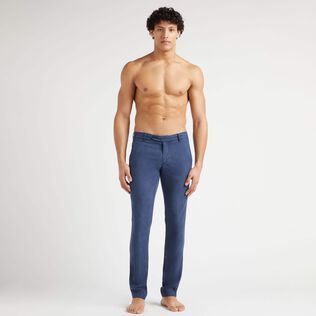 Men Tencel Cotton Chino Pants Solid Midnight front worn view