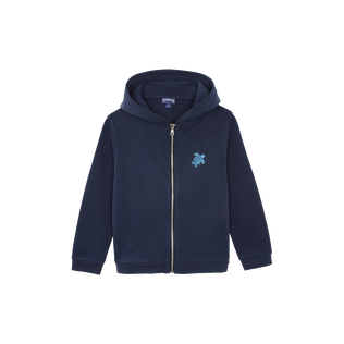 Boys Hoodie Front Zip Sweatshirt Placed Back Logo Navy front view