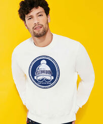 Men Cotton pullover Solid Off white front view