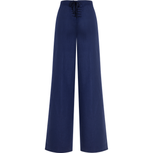 Women Linen Pants Solid- Vilebrequin x Ines de la Fressange Navy back view