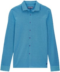 Men Changing Cotton Pique Shirt Azure 正面图
