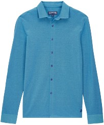 Men Cotton Shirt Solid Azzurro vista frontale