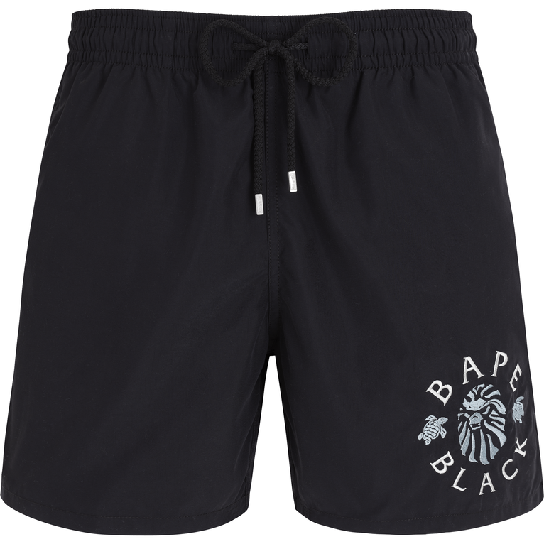 Men Embroidered Swim Shorts Black Solid - Swimming Trunk - Motu - Black