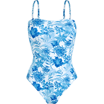 Women Bustier One-piece Swimsuit Tahiti Flowers White front view