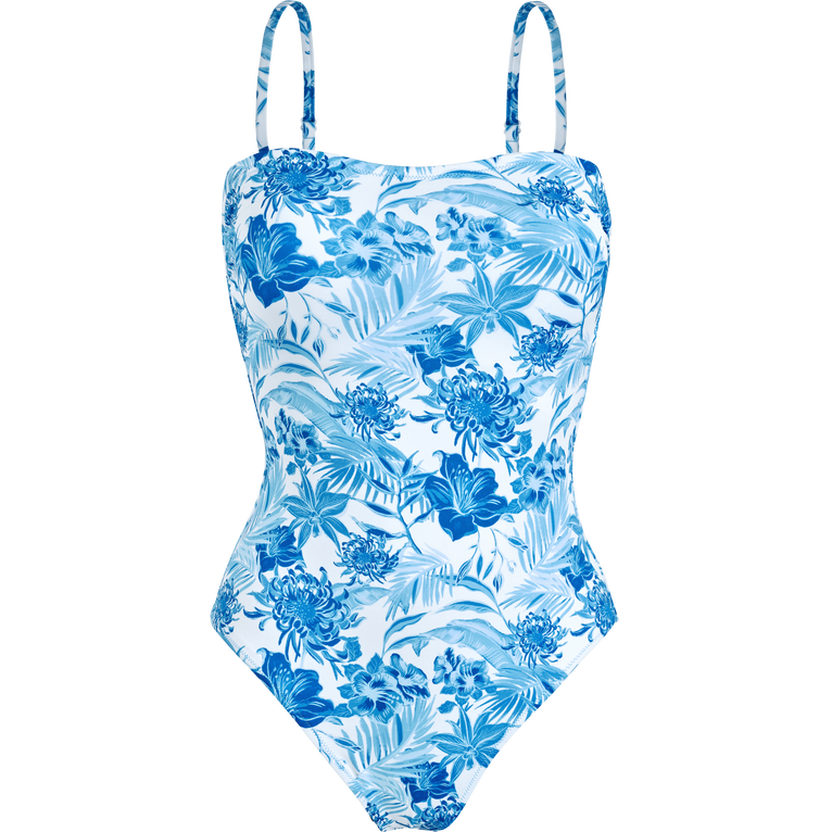 Women Bustier One-piece Swimsuit Tahiti Flowers - Swimming Trunk - Facette - White - Size XL - Vilebrequin