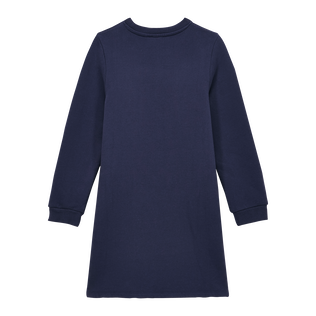 Girls Long Sleeves Dress Solid Navy back view