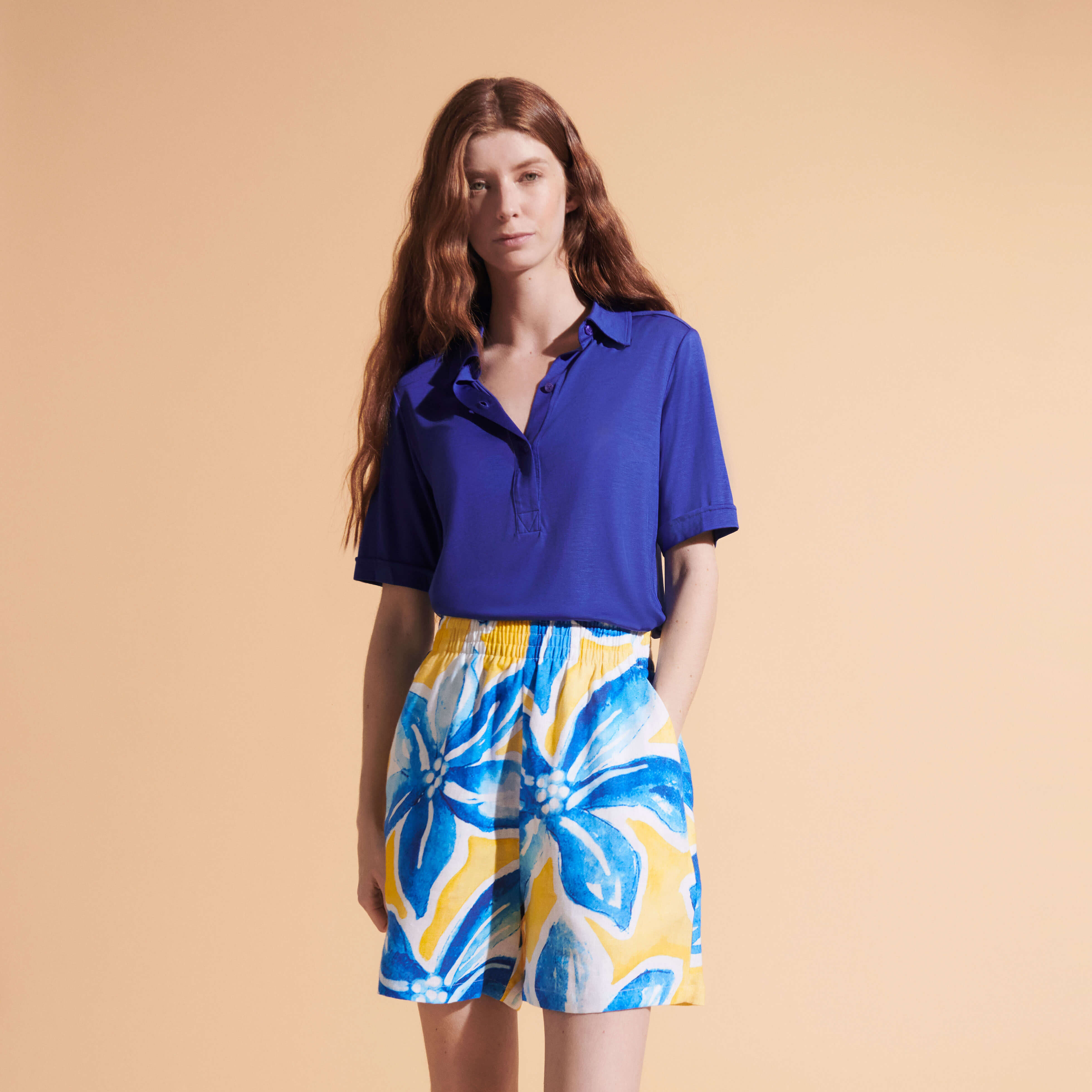 Bermudas de lino con estampado Raiatea para mujer
