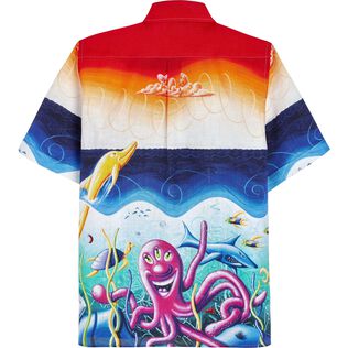 Men Linen Bowling Shirt Mareviva - Vilebrequin x Kenny Scharf Multicolor back view