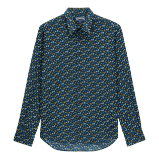 Camicia unisex estiva in voile di cotone Micro Tortues Rainbow Blu marine vista frontale