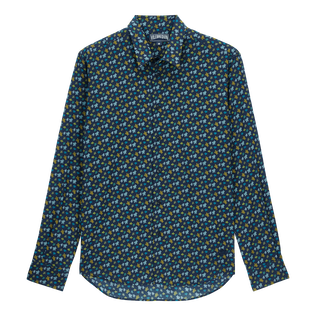 Camisa de verano unisex en gasa de algodón con estampado Micro Tortues Rainbow Azul marino vista frontal