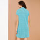 Langes Solid Polokleid aus Leinen für Damen Heather azure Rückansicht getragen