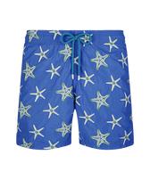 Men Swim Trunks Embroidered Starfish Dance - Limited Edition Purple blue front view