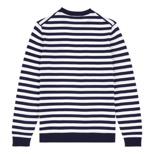 Men Cotton Crewneck Striped Sweater Navy / white back view