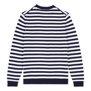 Men Crewneck Striped Cotton Sweater Navy / white back view