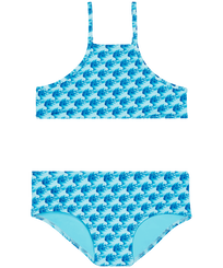 Bikini con estampado Micro Waves para niña Lazulii blue vista frontal