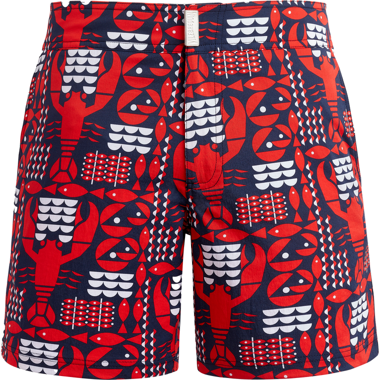 Men Stretch Flat Belt Swim Shorts Graphic Lobsters - Merise - Blue - Size M - Vilebrequin