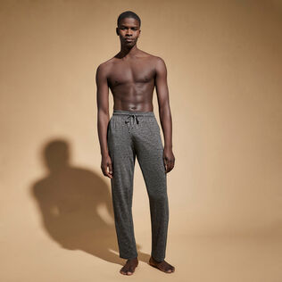 Unisex Linen Jersey Pants Solid Heather anthracite front worn view