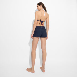 Women Stretch Flat Belt Swim Shorts - Vilebrequin x Ines de la Fressange Navy back worn view